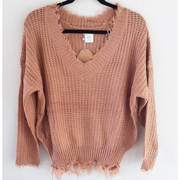 Distressed Frayed V Neck Sweater - Picture 2 of 3